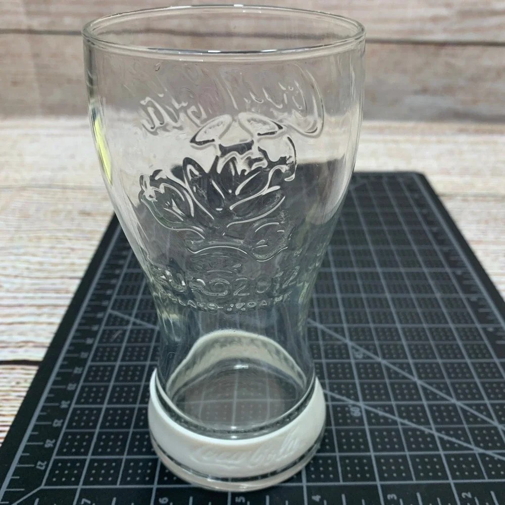 Coca Cola EURO 2012 Glass Tumbler Embossed Logo‎ Soccer w/ Silicone Bracelet
